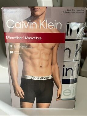 Calvin Klein Men’s Microfiber Boxer Briefs – Black with White Logo Waistband